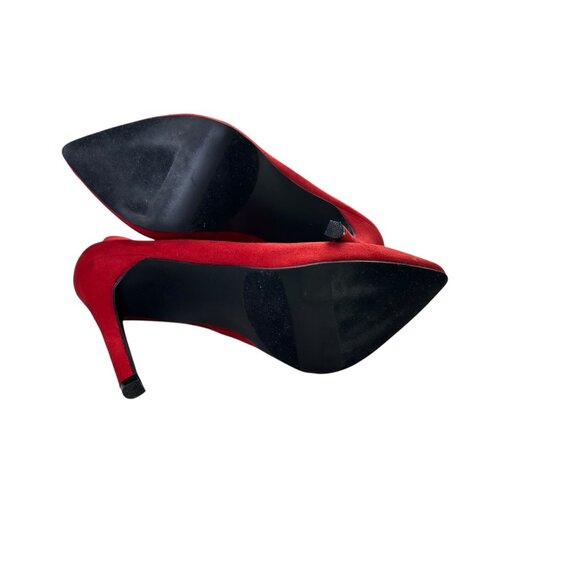 Just Fab Red Stiletto Heel Ankle Bootie Women's Sz 7 Cut Slit Front Pointed Toe - Picture 2 of 15